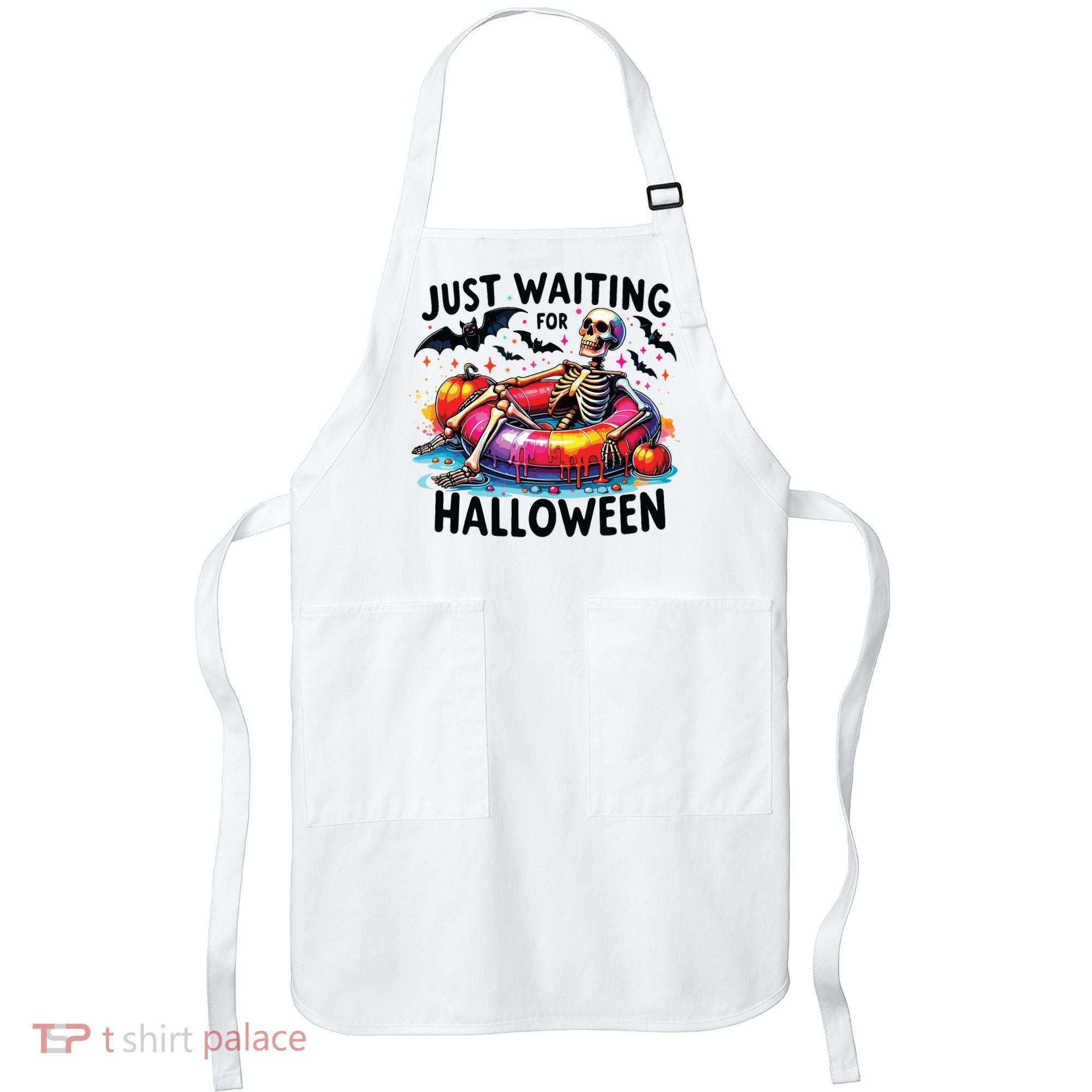 Funny Just Waiting For Halloween Skeleton Spooky Vibe Summer Apron