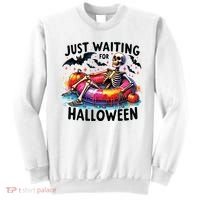 Funny Just Waiting For Halloween Skeleton Spooky Vibe Summer Sweatshirt thumb 0