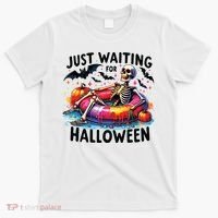 Funny Just Waiting For Halloween Skeleton Spooky Vibe Summer T-Shirt thumb 0