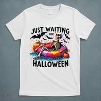 Funny Just Waiting For Halloween Skeleton Spooky Vibe Summer T-Shirt thumb 5