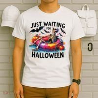 Funny Just Waiting For Halloween Skeleton Spooky Vibe Summer T-Shirt thumb 6