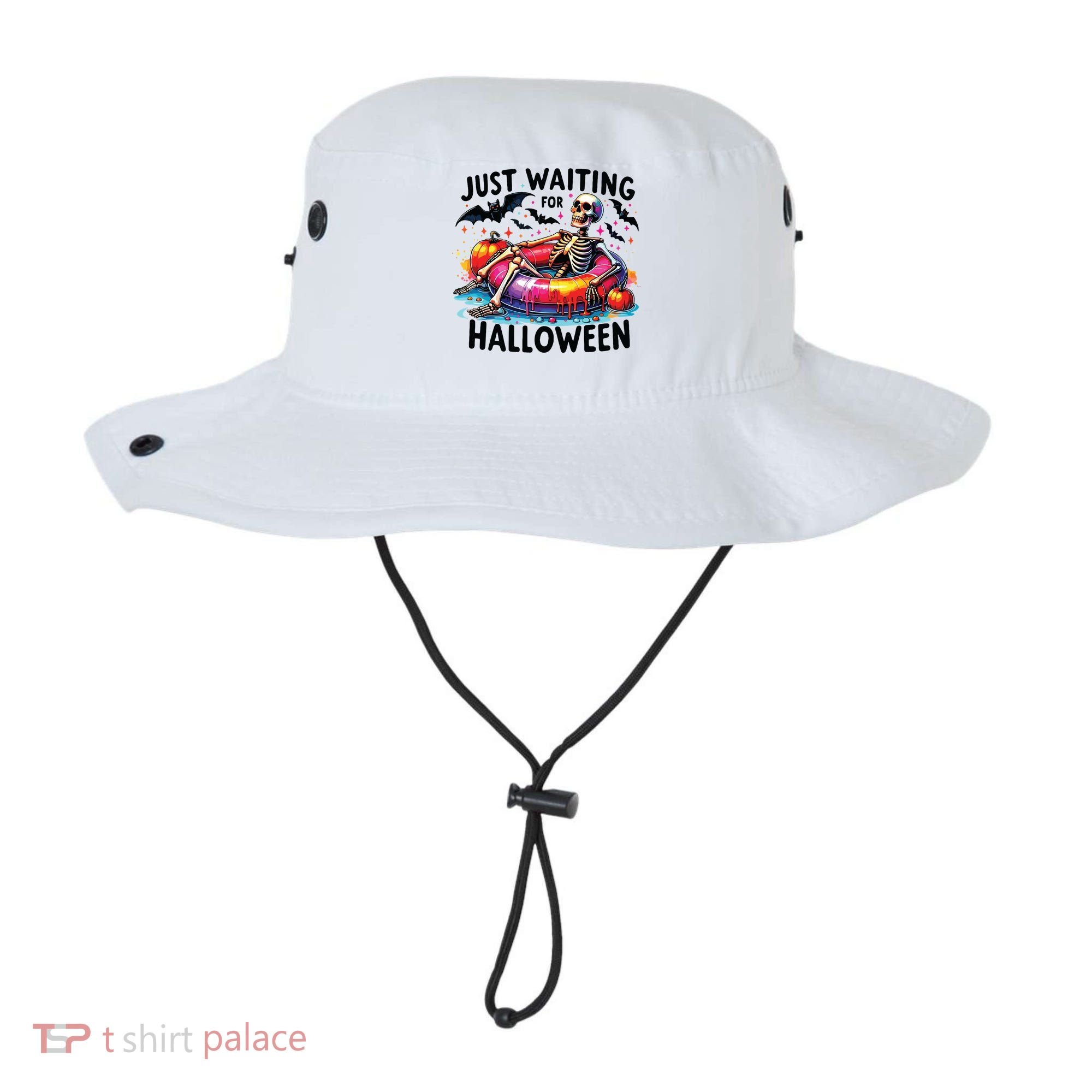 Funny Just Waiting For Halloween Skeleton Spooky Vibe Summer Bucket Hat