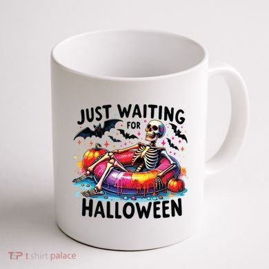 Funny Just Waiting For Halloween Skeleton Spooky Vibe Summer Coffee Mug back