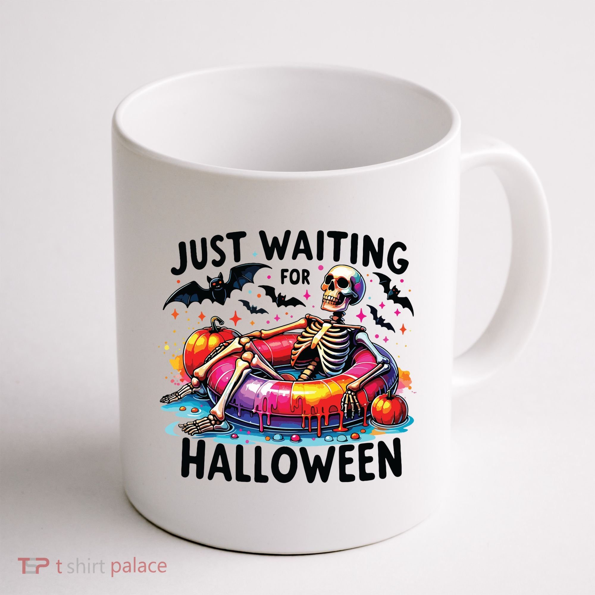 Funny Just Waiting For Halloween Skeleton Spooky Vibe Summer Coffee Mug