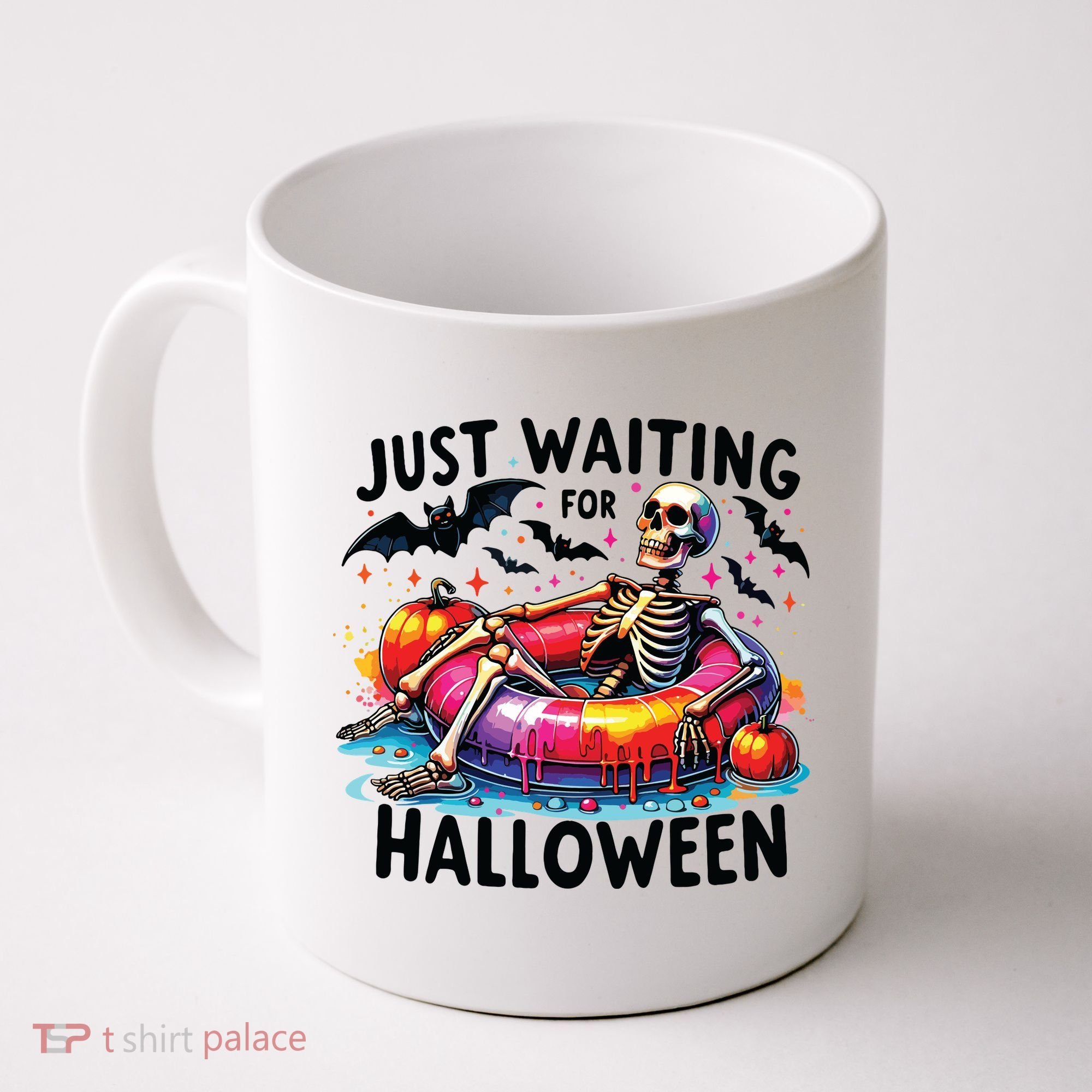 Funny Just Waiting For Halloween Skeleton Spooky Vibe Summer Coffee Mug
