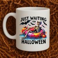 Funny Just Waiting For Halloween Skeleton Spooky Vibe Summer Coffee Mug thumb 2