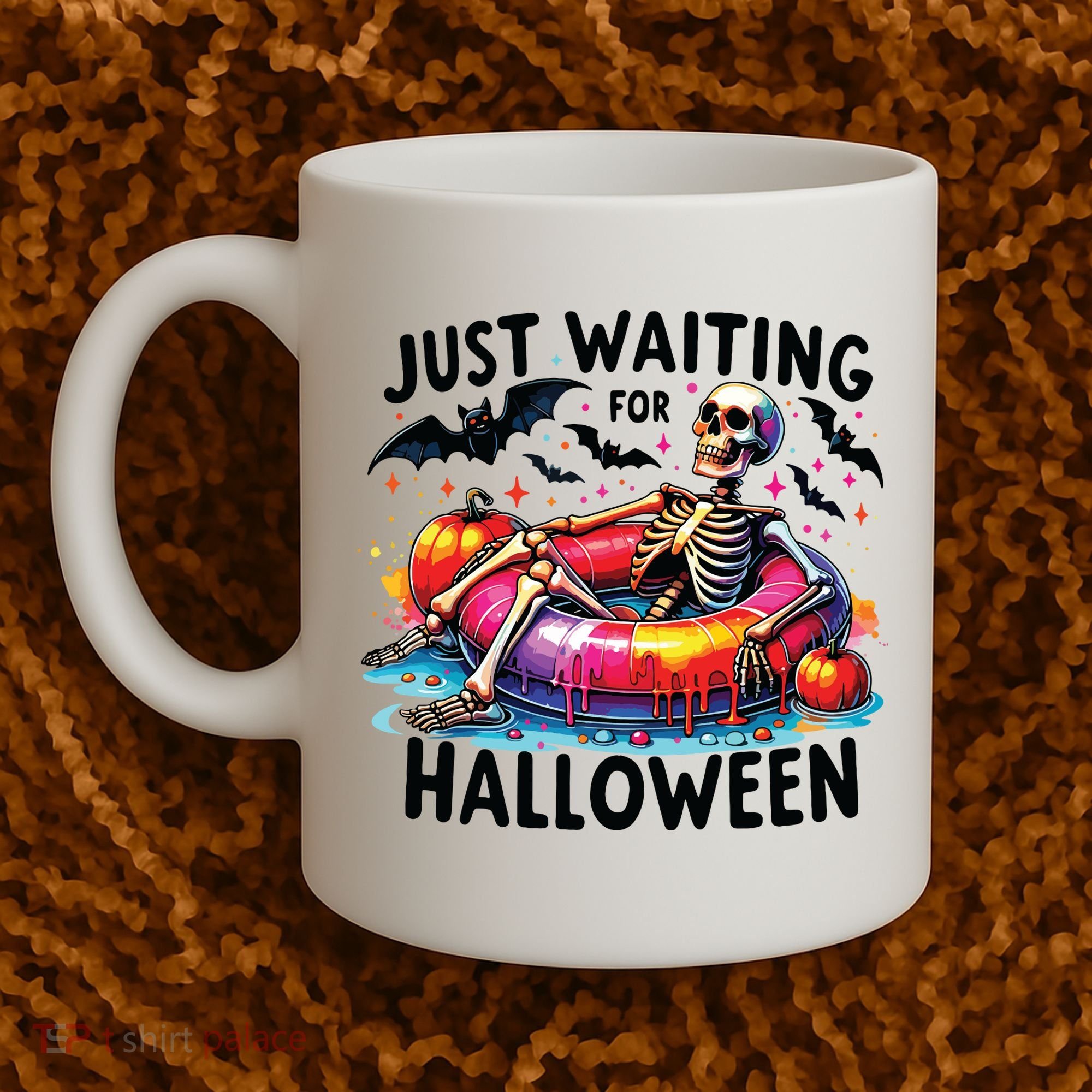 Funny Just Waiting For Halloween Skeleton Spooky Vibe Summer Coffee Mug