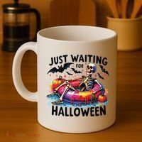 Funny Just Waiting For Halloween Skeleton Spooky Vibe Summer Coffee Mug thumb 4