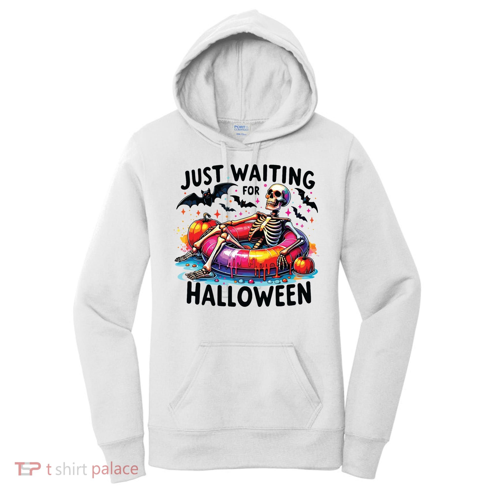 Funny Just Waiting For Halloween Skeleton Spooky Vibe Summer Women's Hoodie