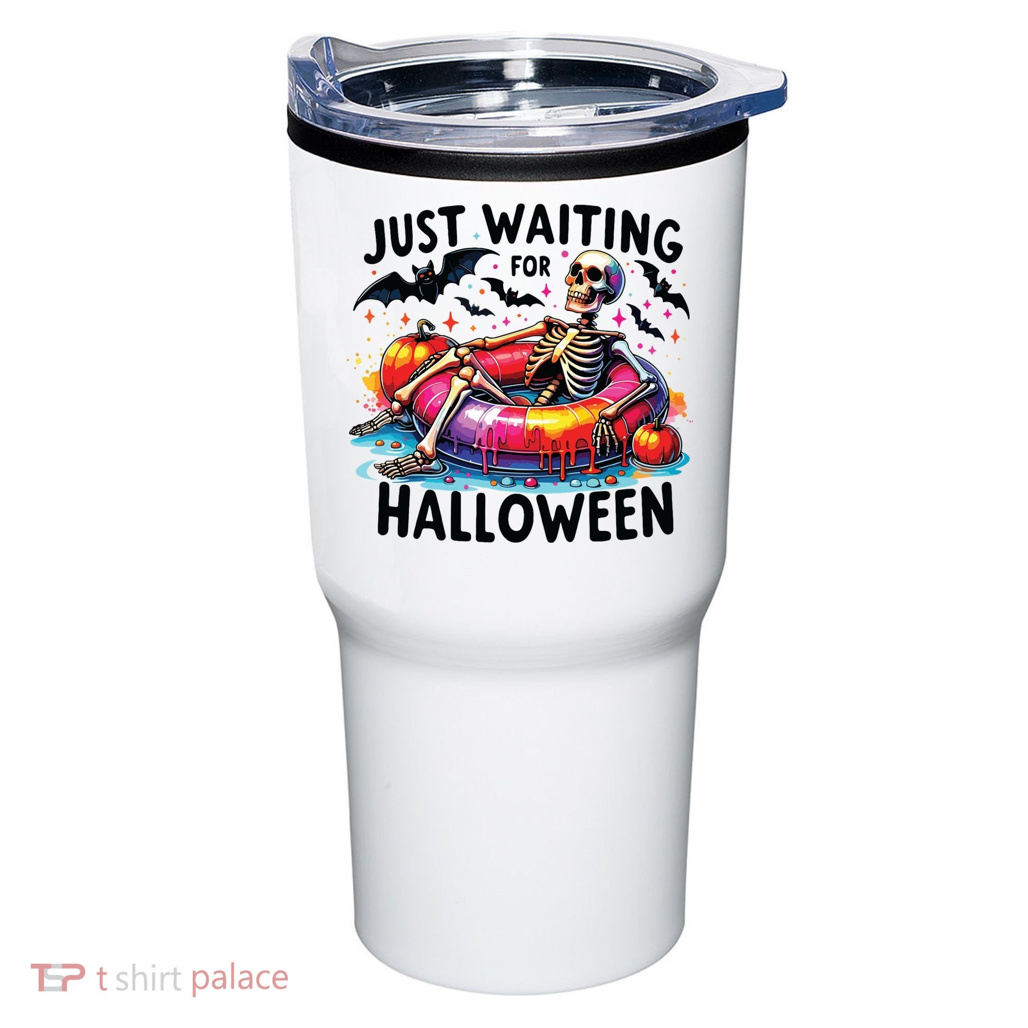 Funny Just Waiting For Halloween Skeleton Spooky Vibe Summer Tumbler