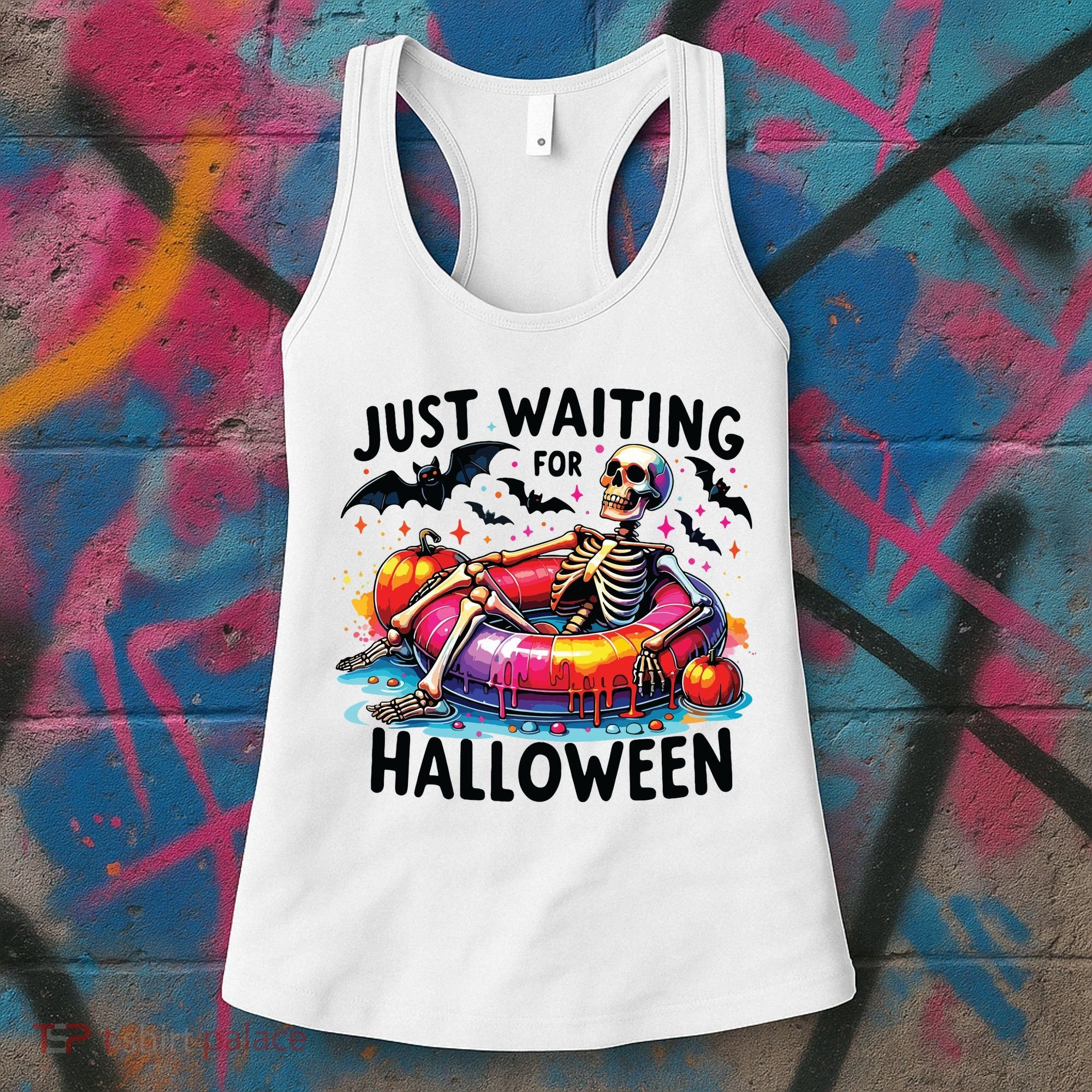 Funny Just Waiting For Halloween Skeleton Spooky Vibe Summer Women's Tank Top