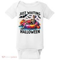 Funny Just Waiting For Halloween Skeleton Spooky Vibe Summer Baby Bodysuit thumb 0