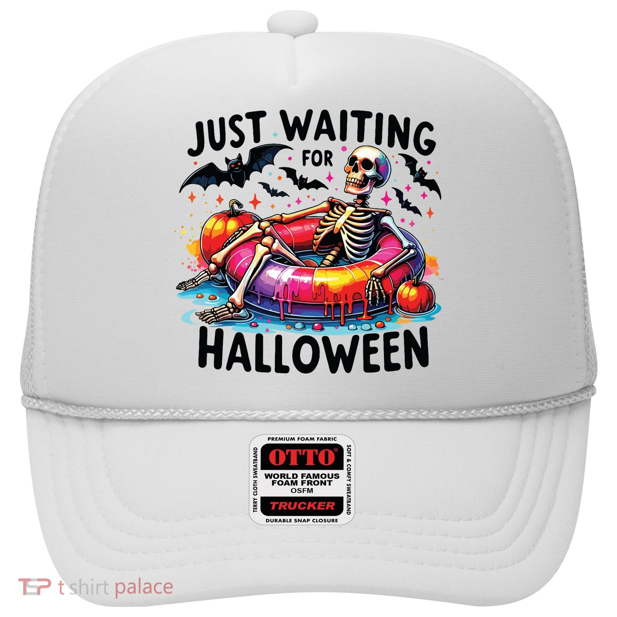 Funny Just Waiting For Halloween Skeleton Spooky Vibe Summer Hat