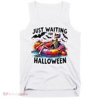 Funny Just Waiting For Halloween Skeleton Spooky Vibe Summer Tank Top thumb 0