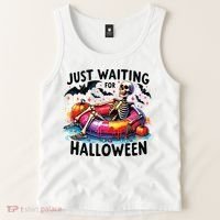 Funny Just Waiting For Halloween Skeleton Spooky Vibe Summer Tank Top thumb 2