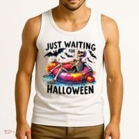 Funny Just Waiting For Halloween Skeleton Spooky Vibe Summer Tank Top thumb 3