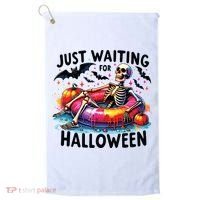 Funny Just Waiting For Halloween Skeleton Spooky Vibe Summer Golf Towel thumb 0