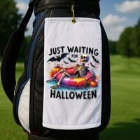 Funny Just Waiting For Halloween Skeleton Spooky Vibe Summer Golf Towel thumb 2
