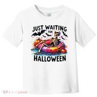Funny Just Waiting For Halloween Skeleton Spooky Vibe Summer Toddler T-Shirt thumb 0