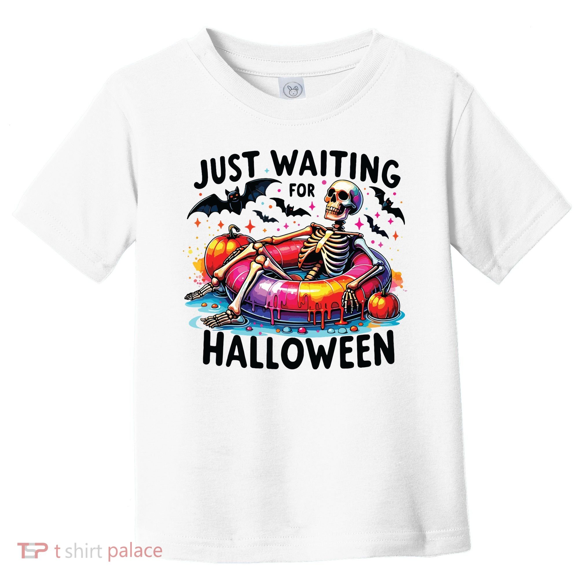 Funny Just Waiting For Halloween Skeleton Spooky Vibe Summer Toddler T-Shirt