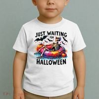 Funny Just Waiting For Halloween Skeleton Spooky Vibe Summer Toddler T-Shirt thumb 2
