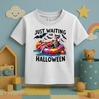 Funny Just Waiting For Halloween Skeleton Spooky Vibe Summer Toddler T-Shirt thumb 3