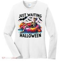 Funny Just Waiting For Halloween Skeleton Spooky Vibe Summer Women's Long Sleeve Shirt thumb 0