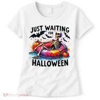 Funny Just Waiting For Halloween Skeleton Spooky Vibe Summer Women's T-Shirt thumb 0