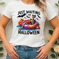 Funny Just Waiting For Halloween Skeleton Spooky Vibe Summer Women's T-Shirt thumb 2