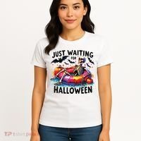 Funny Just Waiting For Halloween Skeleton Spooky Vibe Summer Women's T-Shirt thumb 4