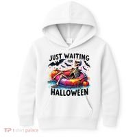 Funny Just Waiting For Halloween Skeleton Spooky Vibe Summer Kids Hoodie thumb 0