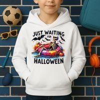 Funny Just Waiting For Halloween Skeleton Spooky Vibe Summer Kids Hoodie thumb 2