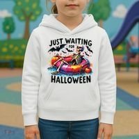 Funny Just Waiting For Halloween Skeleton Spooky Vibe Summer Kids Hoodie thumb 3