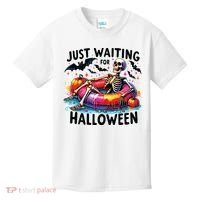 Funny Just Waiting For Halloween Skeleton Spooky Vibe Summer Kids T-Shirt thumb 0