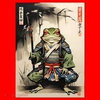 Frog Japanese Woodblock Santa Hat thumb 1