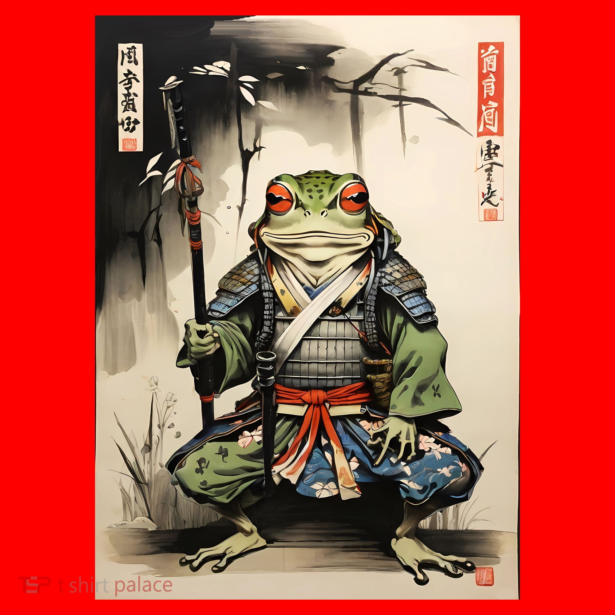 Frog Japanese Woodblock Santa Hat