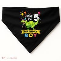 Funny Kids 5 Year Old Gift 5th Birthday Boy T Rex Dinosaur Gift USA-Made Doggie Bandana thumb 0