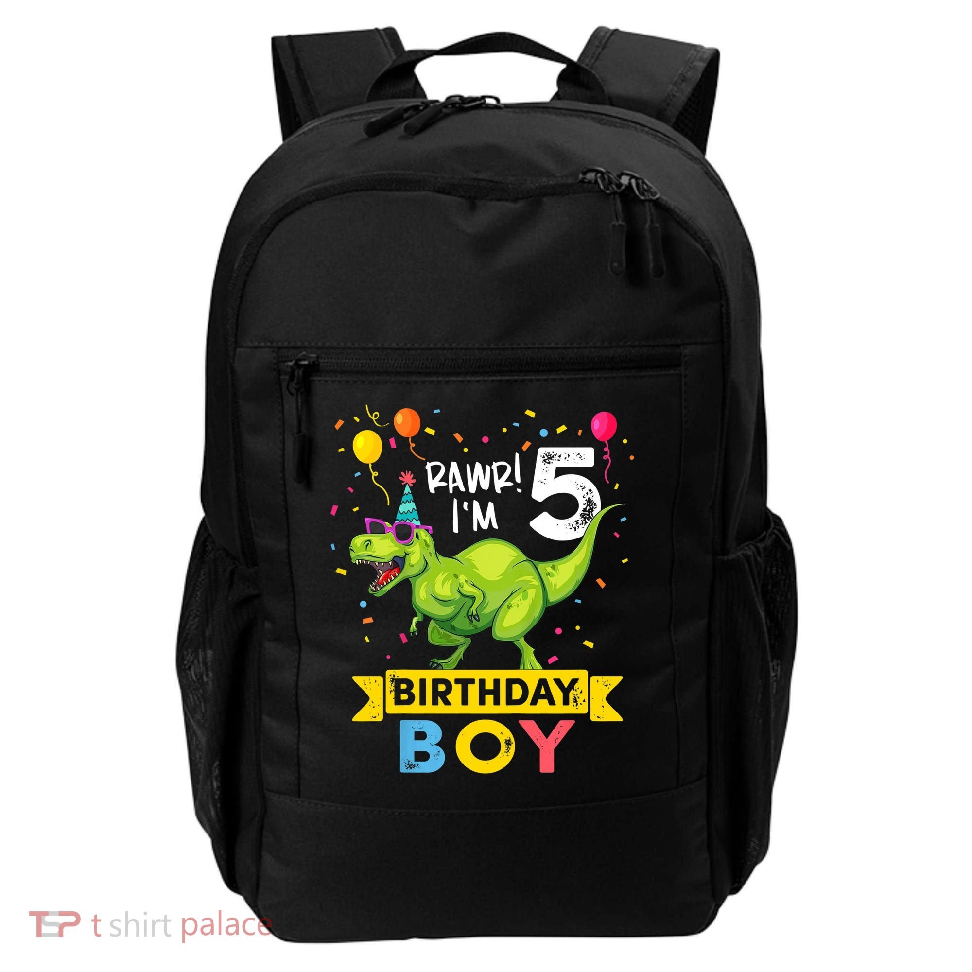 Funny Kids 5 Year Old Gift 5th Birthday Boy T Rex Dinosaur Gift Backpack