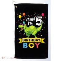 Funny Kids 5 Year Old Gift 5th Birthday Boy T Rex Dinosaur Gift Golf Towel thumb 0