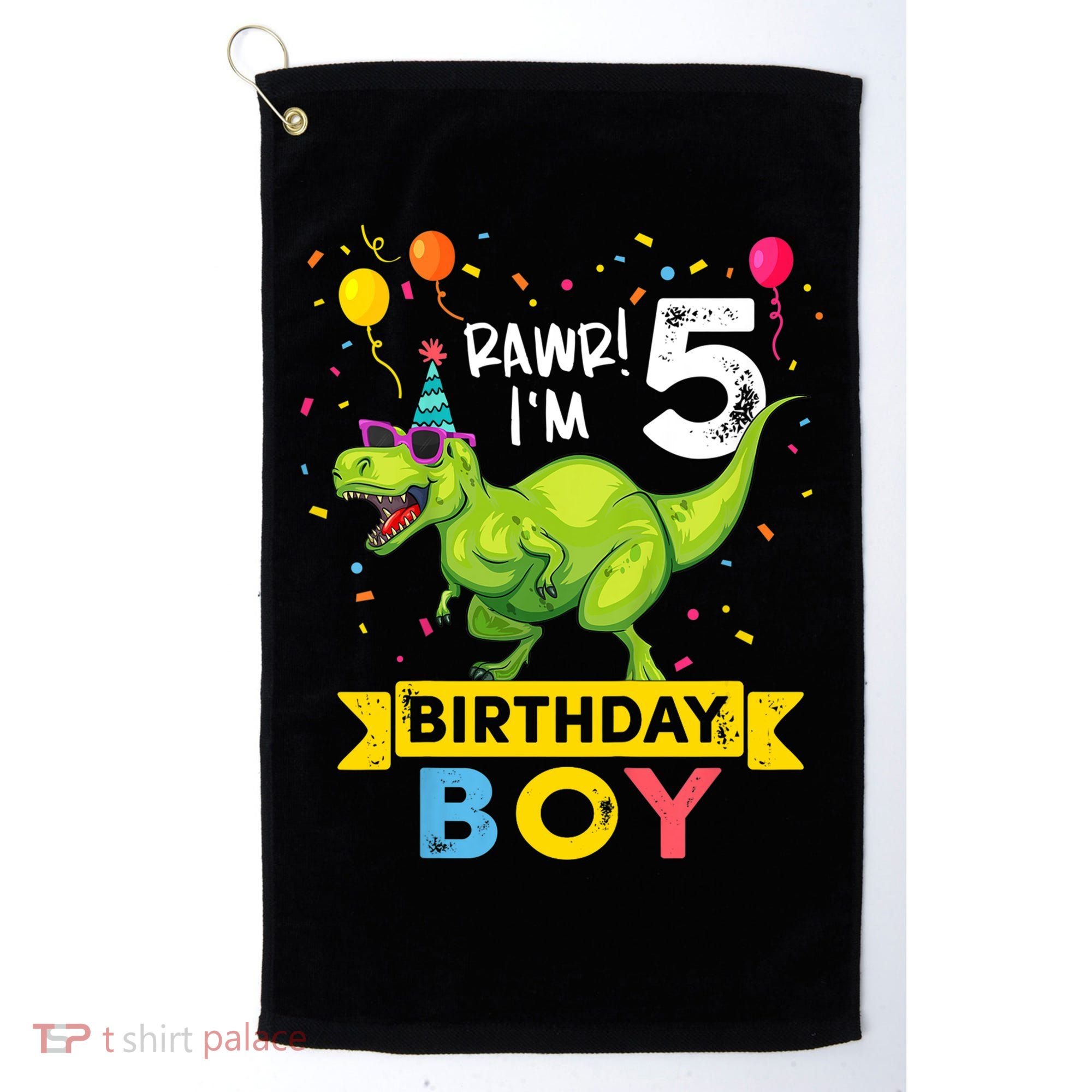 Funny Kids 5 Year Old Gift 5th Birthday Boy T Rex Dinosaur Gift Golf Towel