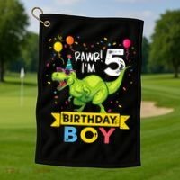 Funny Kids 5 Year Old Gift 5th Birthday Boy T Rex Dinosaur Gift Golf Towel thumb 1