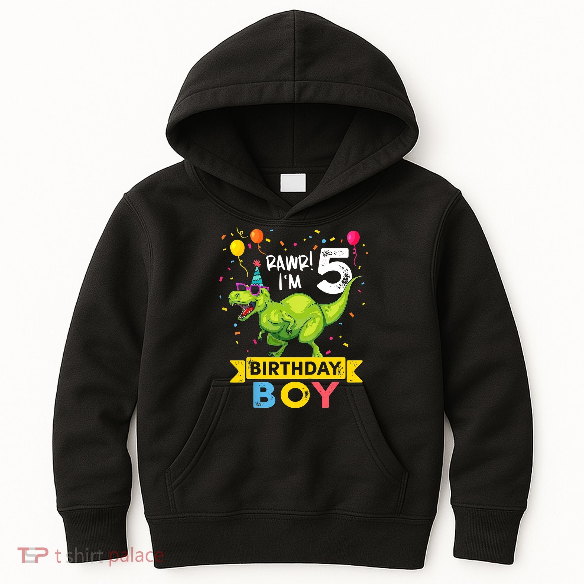 Funny Kids 5 Year Old Gift 5th Birthday Boy T Rex Dinosaur Gift Kids Hoodie