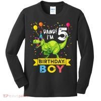 Funny Kids 5 Year Old Gift 5th Birthday Boy T Rex Dinosaur Gift Kids Long Sleeve Shirt thumb 0