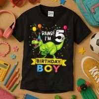 Funny Kids 5 Year Old Gift 5th Birthday Boy T Rex Dinosaur Gift Kids T-Shirt thumb 3