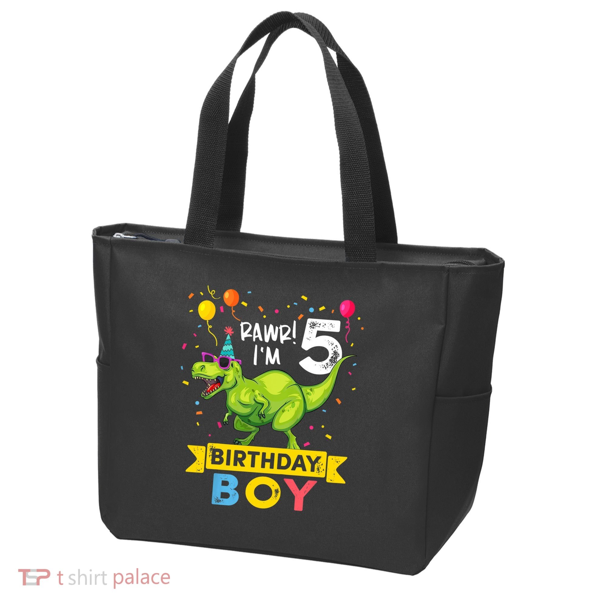 Funny Kids 5 Year Old Gift 5th Birthday Boy T Rex Dinosaur Gift Tote Bag