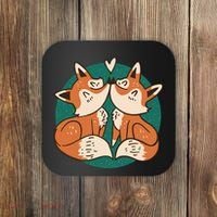 Foxes Kissing Cute Coaster thumb 0