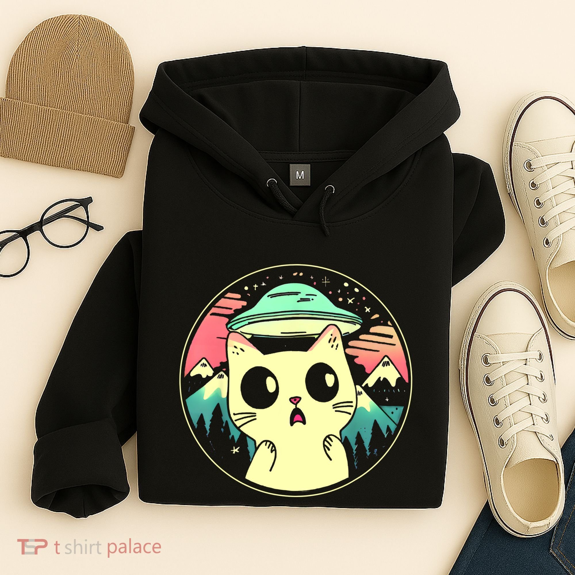 Funny Kawaii Cat Aliens And Ufo Hoodie