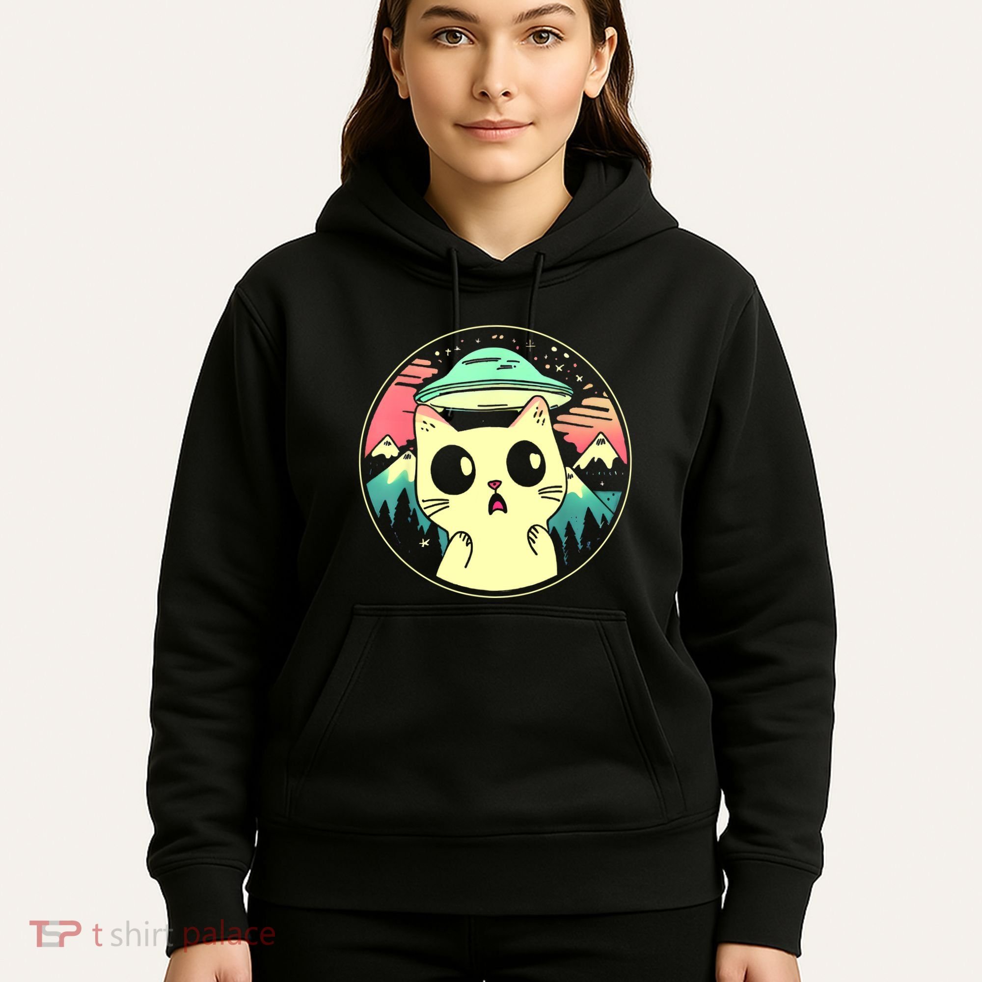 Funny Kawaii Cat Aliens And Ufo Hoodie
