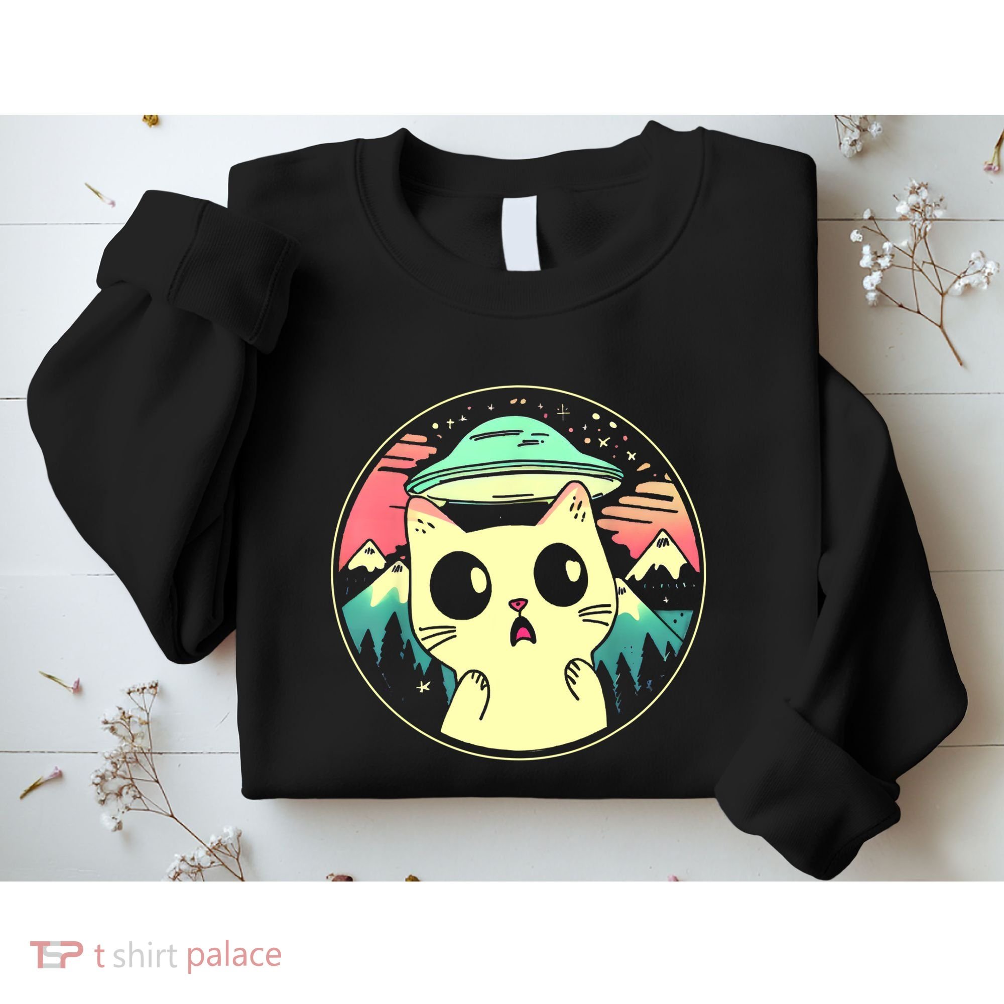 Funny Kawaii Cat Aliens And Ufo Sweatshirt