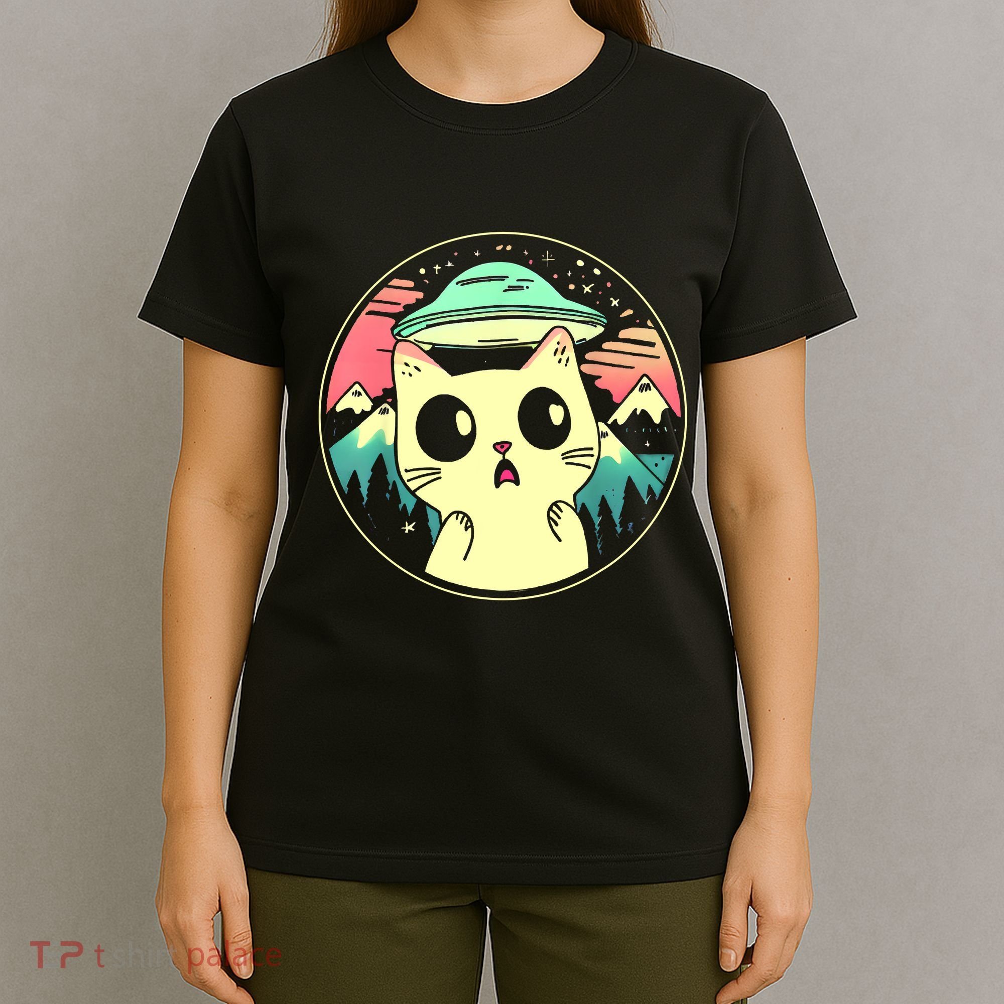 Funny Kawaii Cat Aliens And Ufo T-Shirt